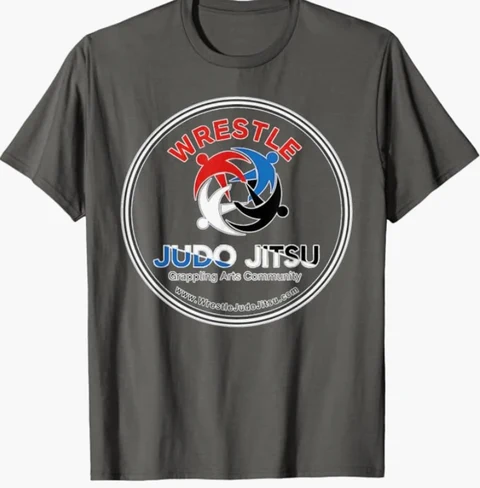 Asphalt grey Wrestle Judo Jitsu T-shirt with the round Grappling Arts Community logo